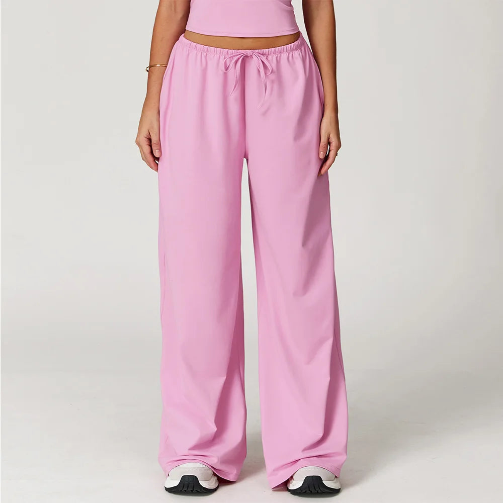 High Waist Yoga Pants Women's Hanging Wide Leg Loose Casual Pants Women's Sports Pants Fitness Running Elastic Drawstring Pants