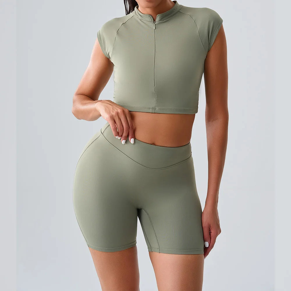 Yoga Suit Women Sports Set 2PCS Quick-Drying Gym Set Women Tracksuit Running Workout Short Sleeves Sports Shirt Yoga Clothing