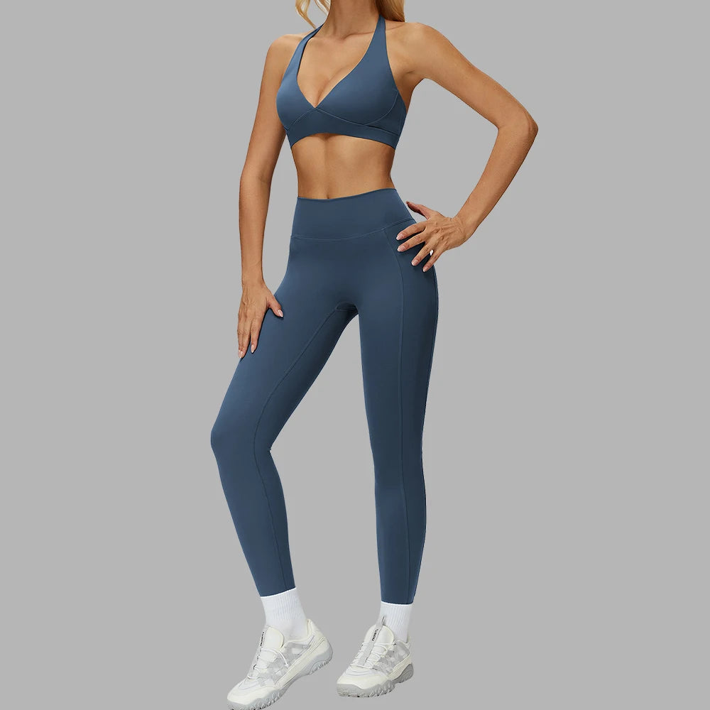 Yoga Suit 2PCS Women Tracksuit Sports Bra High Waist Legging Gym Set Fitness Outfit Running Workout Clothes Push Up Sportswear