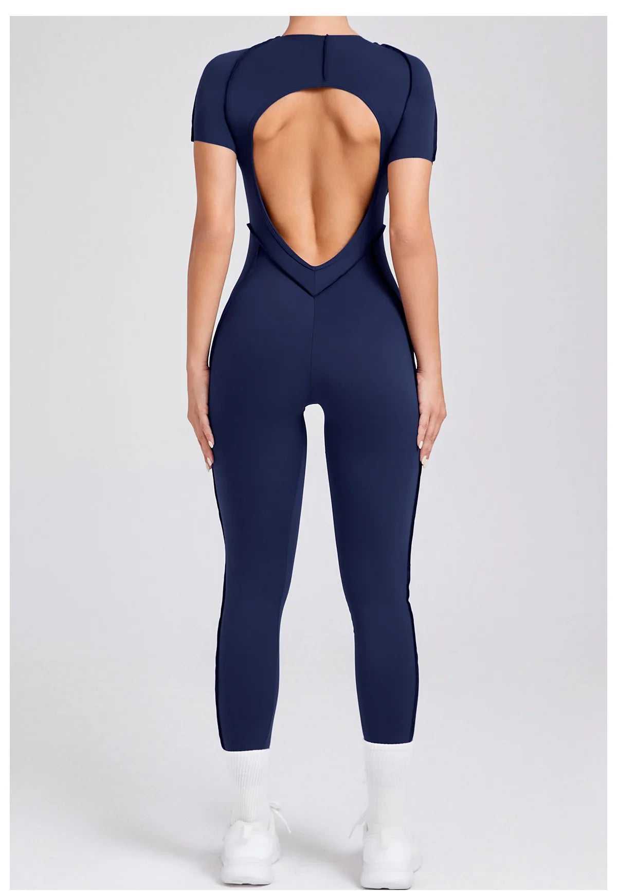 Seamless Yoga Jumpsuits Sports Fitness Hip-lifting Backless Short-sleeved One-piece Workout Rompers Gym Leggings Women Tracksuit