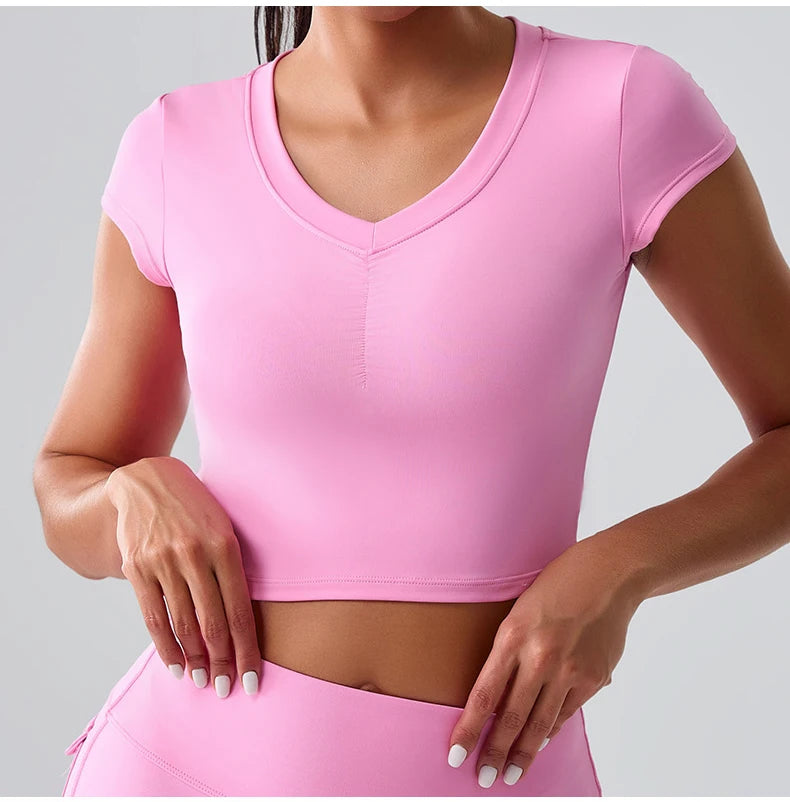Women Yoga Top Sexy Sport T Shirts Fitness Clothes Workout Short Sleeve Yoga Shirt Gym Top Running Active Wear Push Up Sport Top