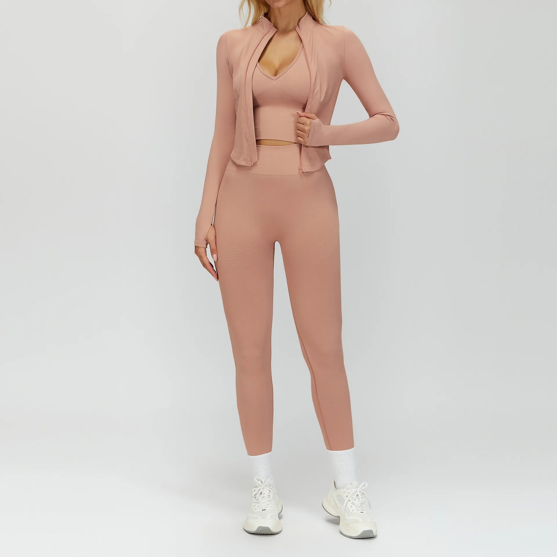 Seamless Yoga Set 3PCS Women Sportswear Workout Clothes Athletic Wear Gym Legging Fitness Bra Crop Top Long Sleeve Sports Suits