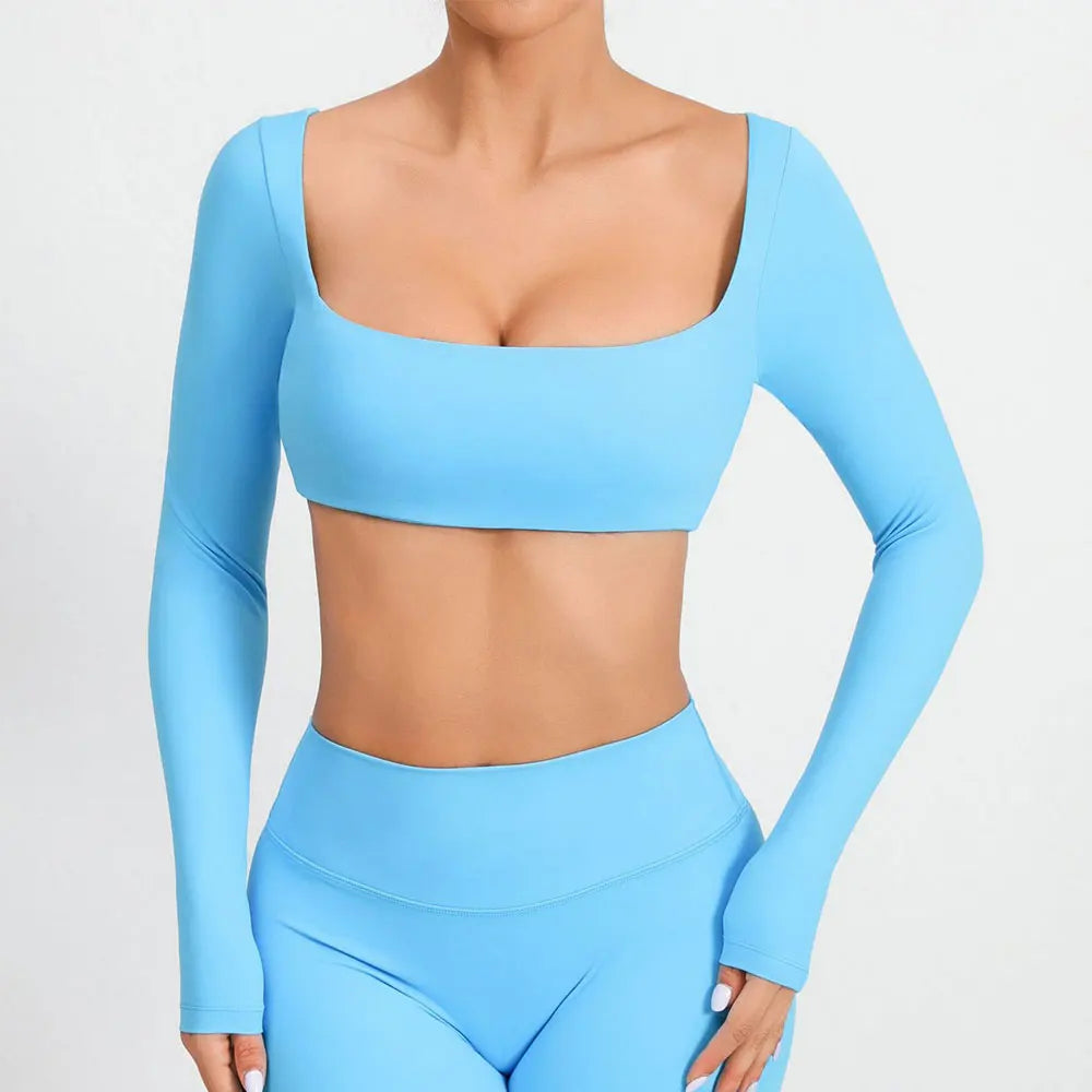 New Sport Shirt Women Clothes Sportswear Long Sleeve T-shirt for Fitness Yoga Wear Ladies Crop Top Gym Workout Top with Cups