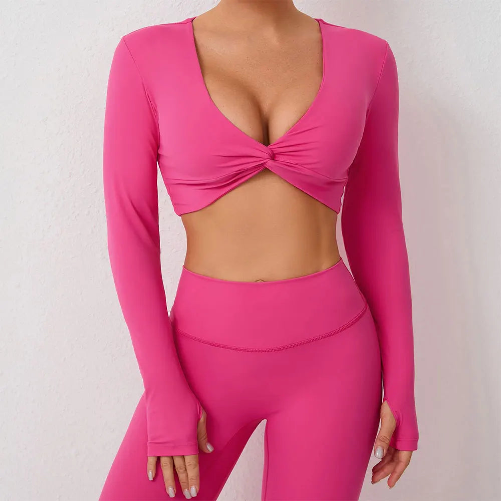 Women Yoga Shirts Crop Top Sexy Long Sleeves Shirts for Women Yoga Sports Fitness Running Gym Clothes Push Up Workout Tops