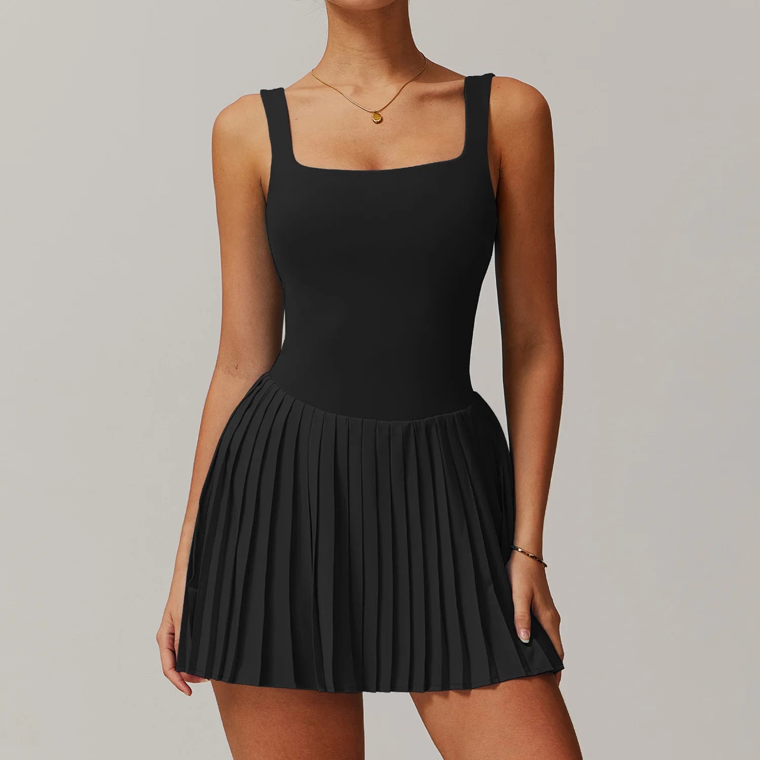 Yoga Set Naked Tennis Dress Women's Jumpsuit Bottom anti Glare Fitness Clothes Sports Running Pockets Pleated Skirt Sports Dress