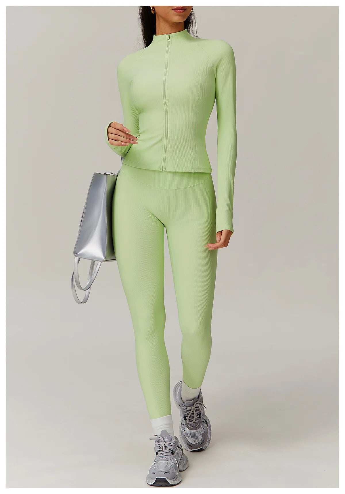 Ribbed Sports Long Sleeved Women Slim Yoga Clothes Quick Dry Zipper Cardigan Stand Up Collar Jacket Running Fitness Jacket Top