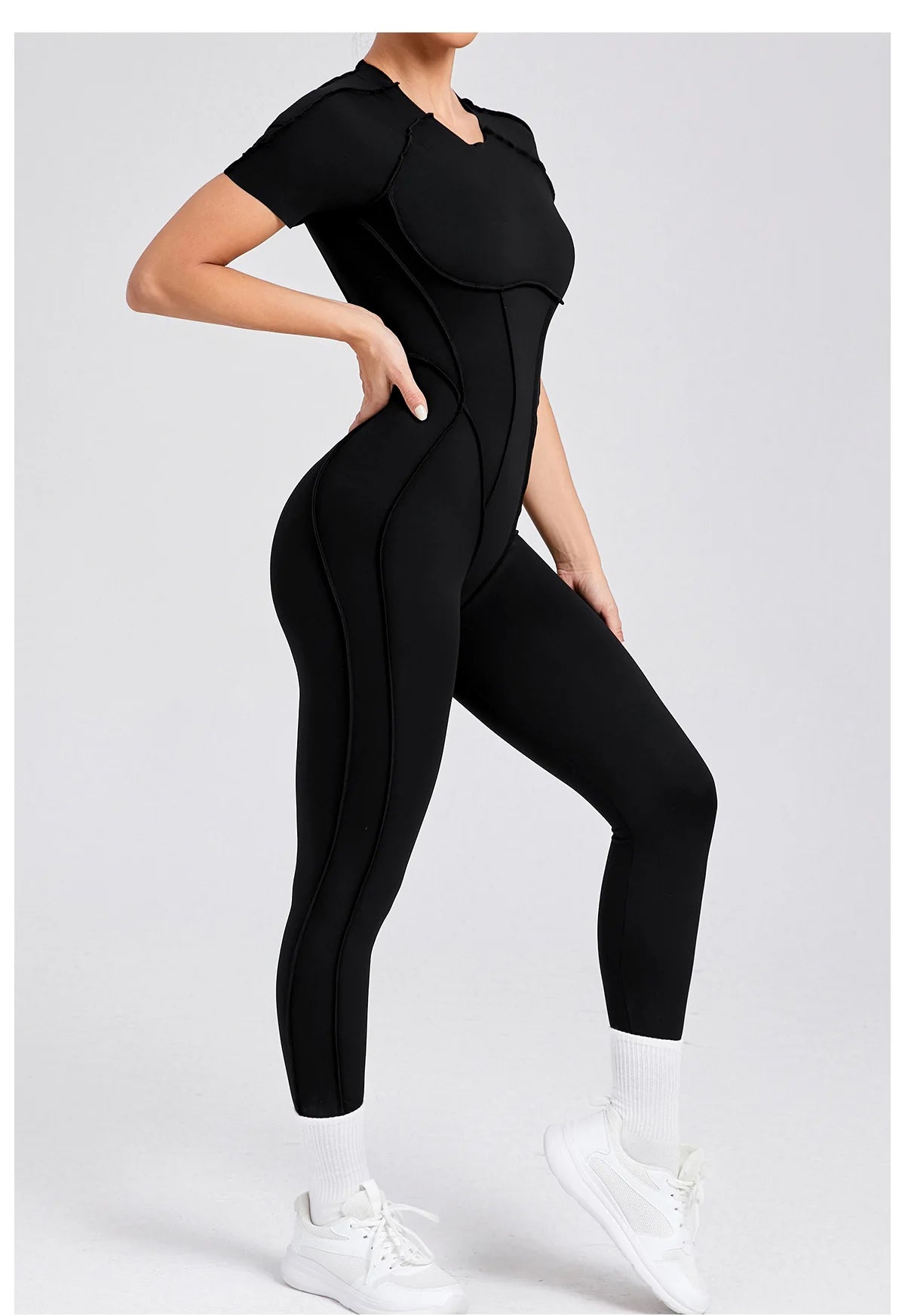Seamless Yoga Jumpsuits Sports Fitness Hip-lifting Backless Short-sleeved One-piece Workout Rompers Gym Leggings Women Tracksuit