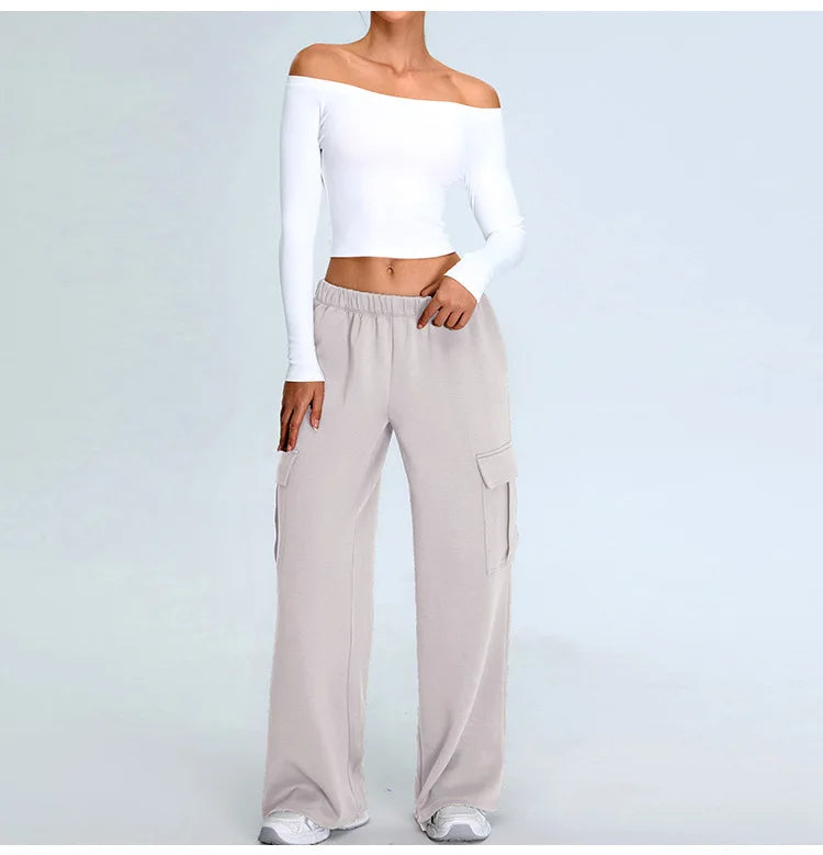 Off Shoulder Long Sleeve Yoga T-shirts Women Solid Sports Top Gym Workout Running Shirts Sexy Quick Dry Fitness Gym Sport Wear