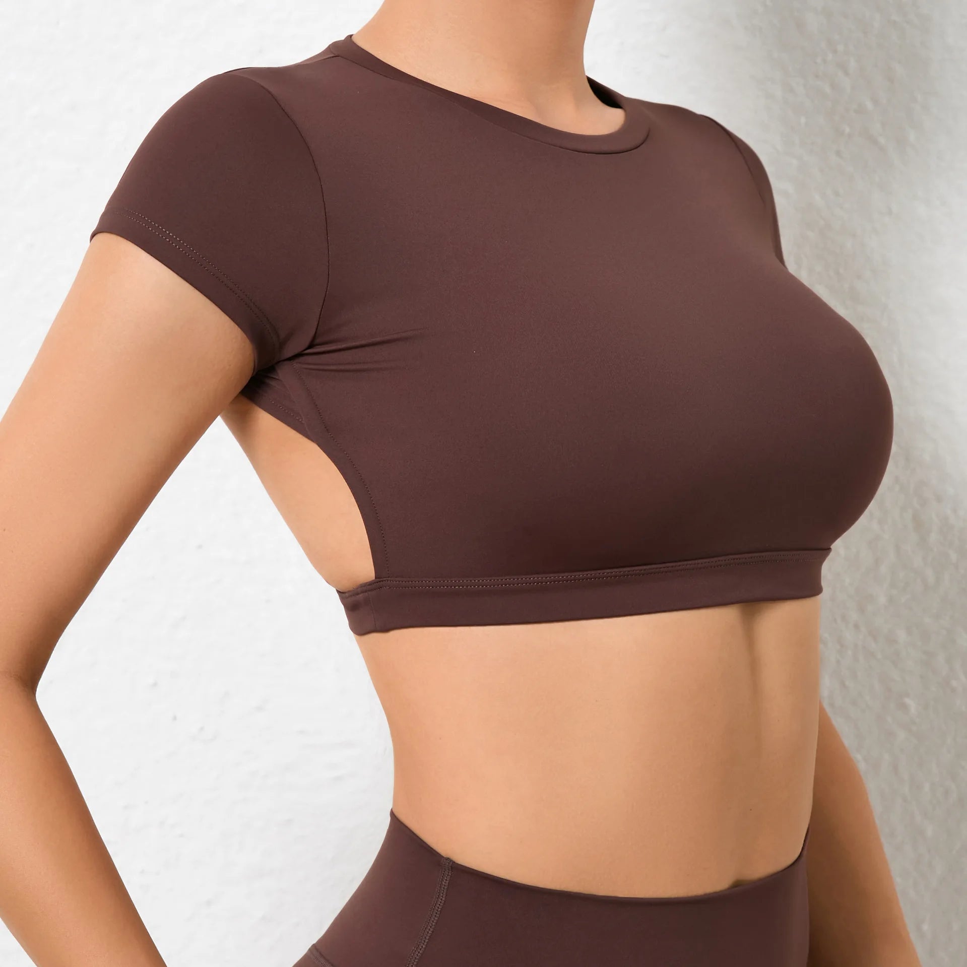 Women Short Sleeve Hollow Crop Top Yoga Short Sleeve Fitness Workout Tops Push Up Gym Shirt Sportswear Running T-shirts