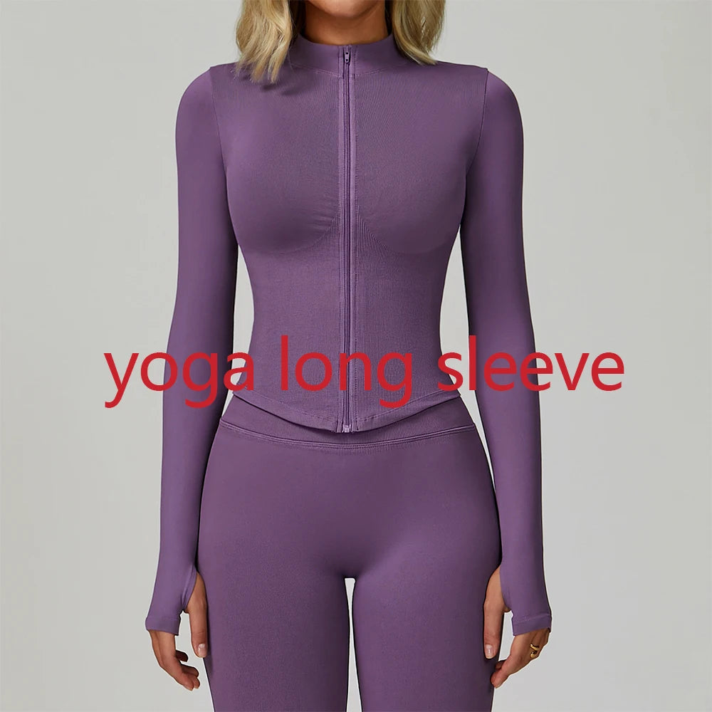 Seamless Outdoor Sports Long Sleeved Women Yoga Coat Quick Dry Zipper Cardigan Stand Up Collar Jacket Running Fitness Jacket Top
