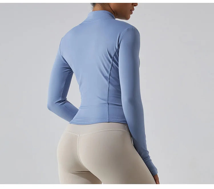 Zipper Jacket Women Sports Long Sleeve Push Up Fitness Yoga Shirt Gym Top Activewear Running Coats Workout Clothes Woman Jacket