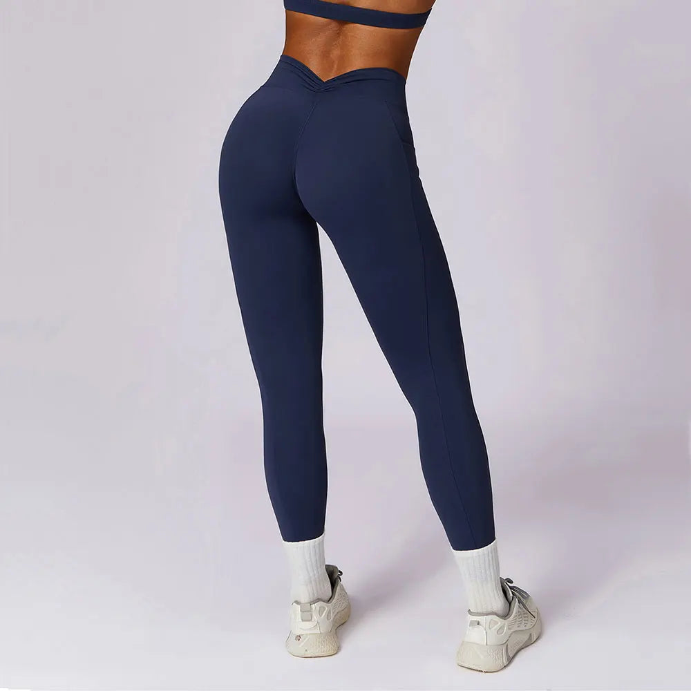 V-shaped Back Leggings Fitness Women Sport Leggings High Waist Elastic Solid Yoga Pants Gym Jogging Push Up Slim Pants Female