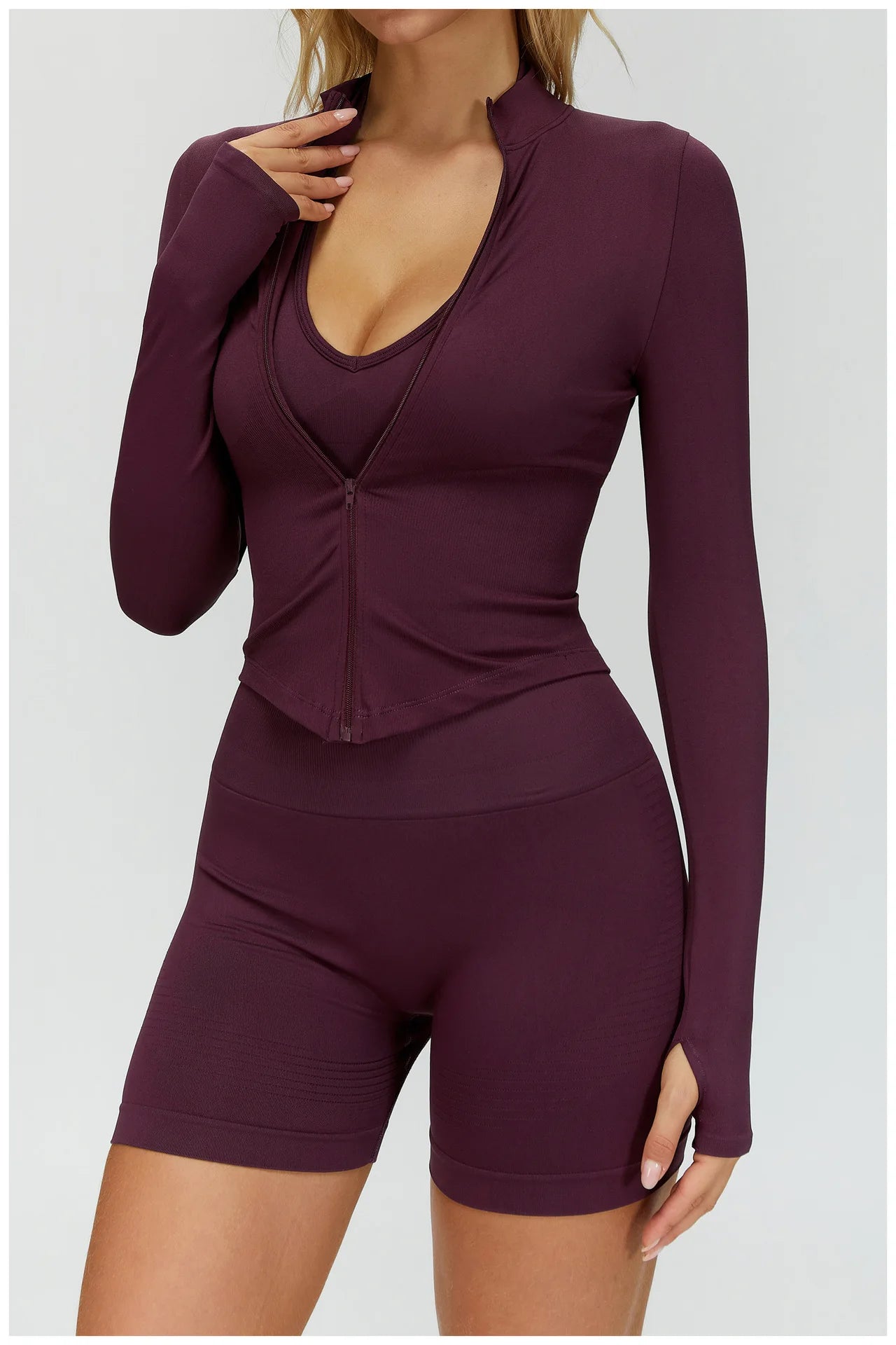 Seamless Outdoor Sports Long Sleeved Women Yoga Coat Quick Dry Zipper Cardigan Stand Up Collar Jacket Running Fitness Jacket Top