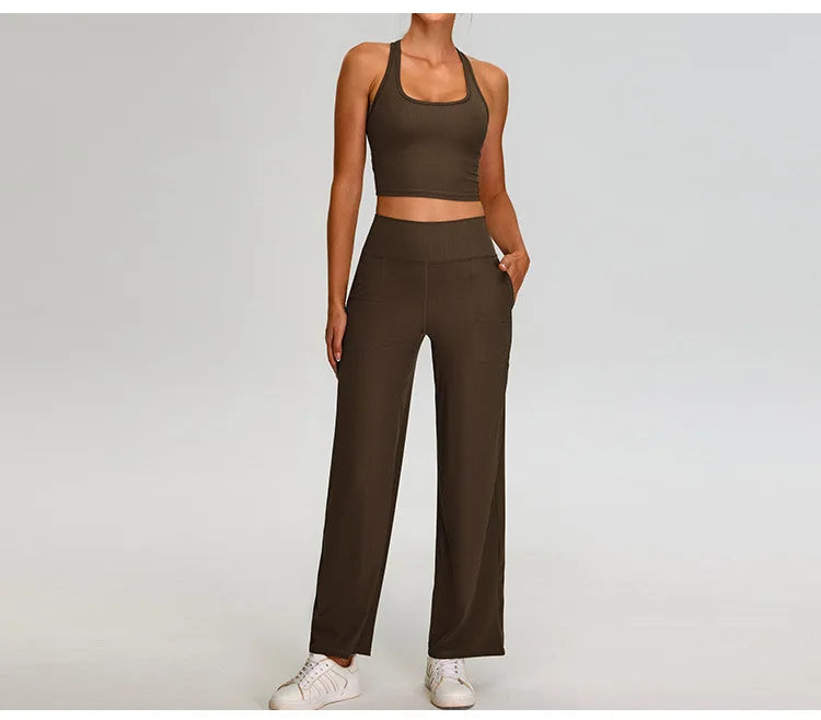 Ribbed Yoga Pants For Women Leggings Gym Workout Leggings High Waist Fitness Leggings Outdoor Running Sports Pants Straight Leg