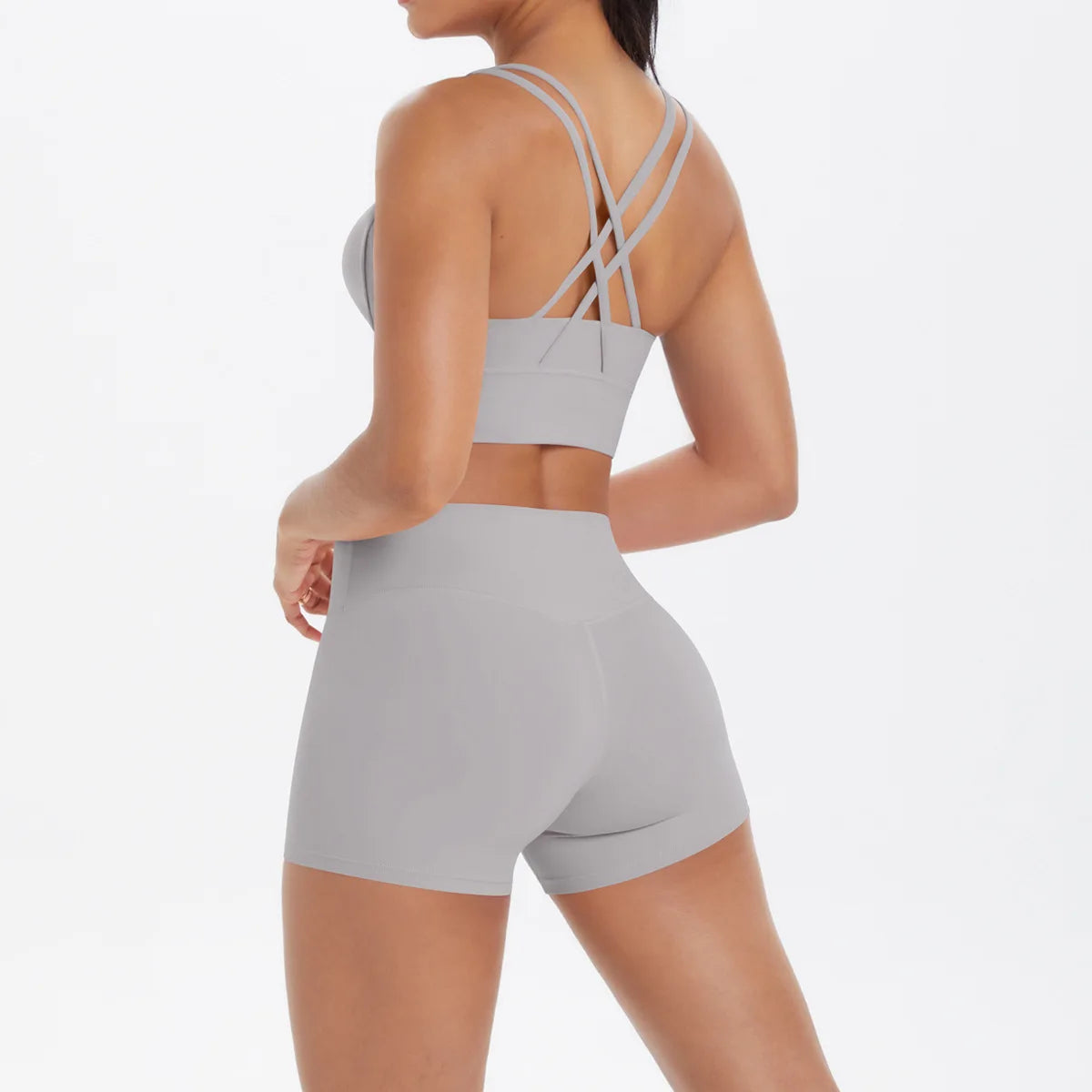 Yoga Sport Set Women Seamless Crop Top Bra Shorts Yoga Set Comfort Elastic Sportsuit Workout Outfit Fitness Gym Clothes