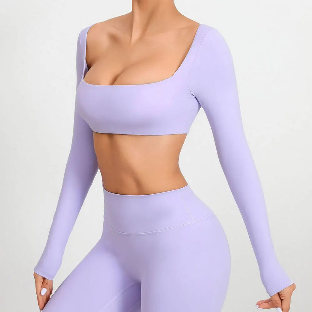 New Sport Shirt Women Clothes Sportswear Long Sleeve T-shirt for Fitness Yoga Wear Ladies Crop Top Gym Workout Top with Cups