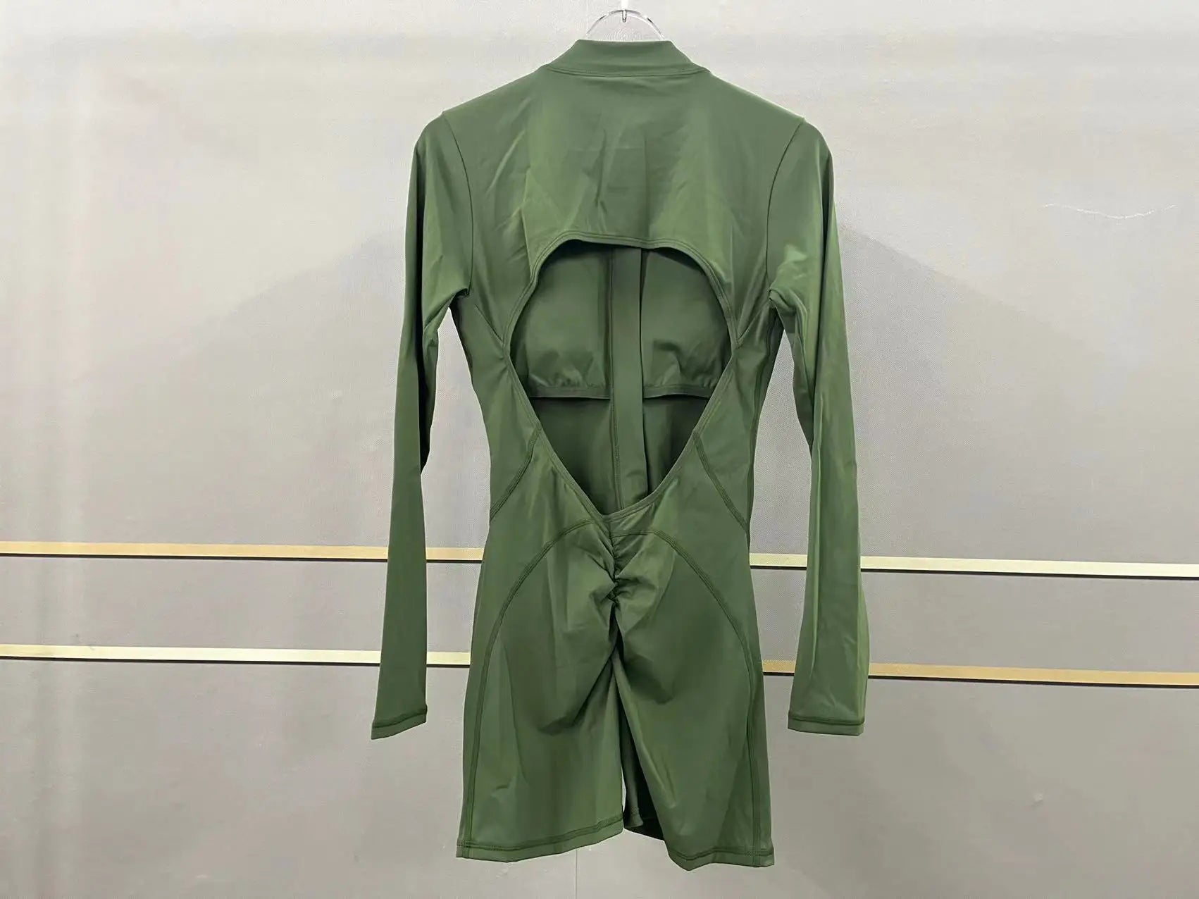 Sexy Back V Jumpsuit Women Tracksuit Yoga Set Sports Zipper Rompers Gym Long Sleeve Fitness Suit Gym Workout Bodysuit