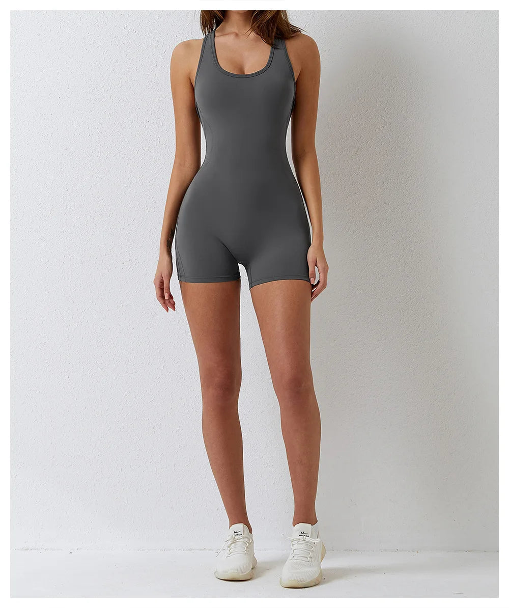 Open Back Jumpsuit for Women Workout Gym Romper Padded Yoga Set V Neck Gym Suit Backless Bodysuit Fitness Padded Gym Clothing