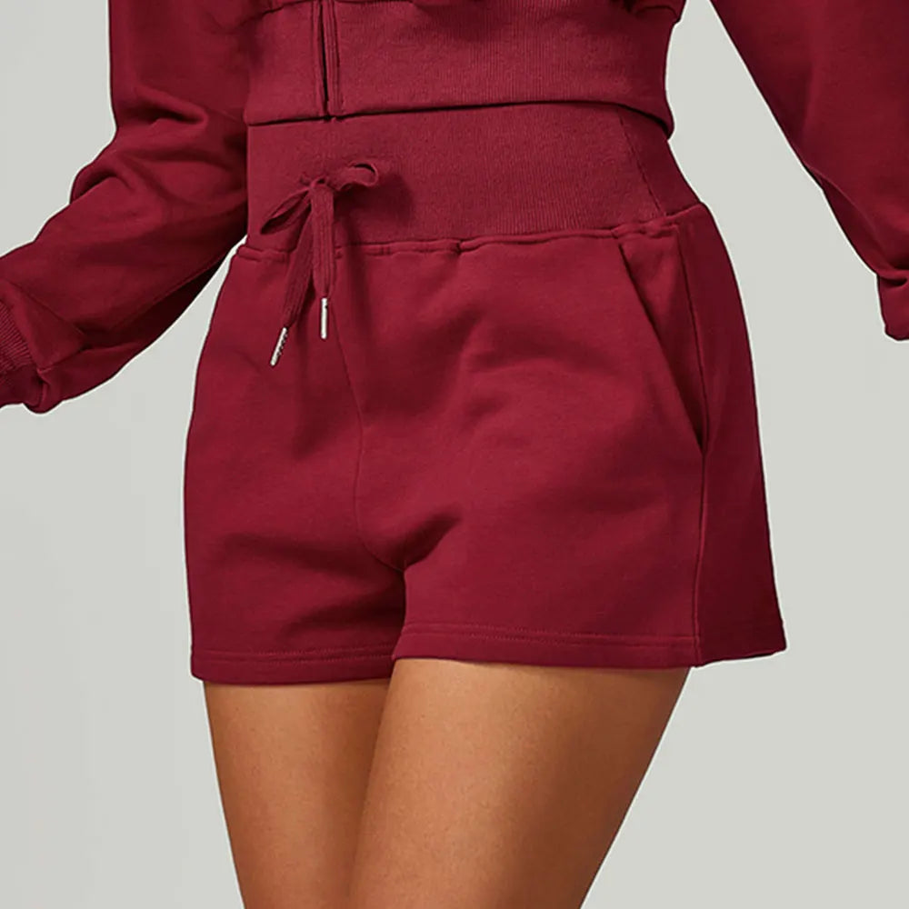 Winter High Waisted Sports Shorts Women's Pocket Drawstring Yoga Shorts Outdoor Sports Shorts Casual Versatile Running Shorts