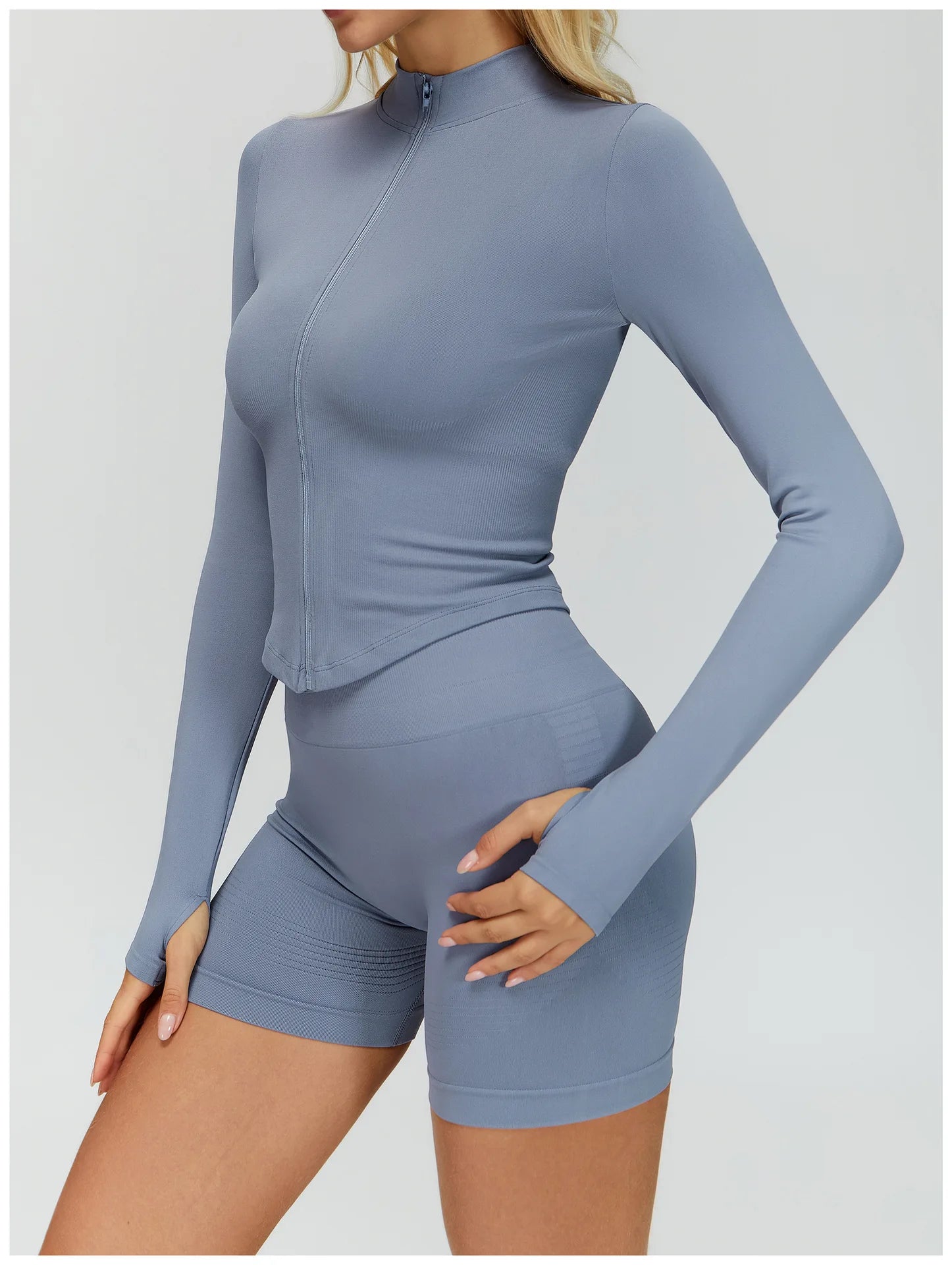 Seamless Outdoor Sports Long Sleeved Women Yoga Coat Quick Dry Zipper Cardigan Stand Up Collar Jacket Running Fitness Jacket Top
