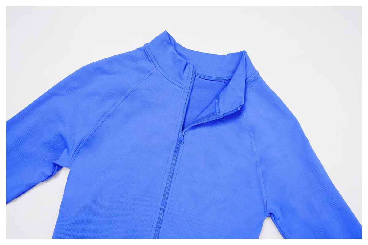 Seamless Zipper Jacket Women Crop Top Yoga T-shirts Solid Sports Top Long Sleeve Running Shirts Quick Dry Fitness Gym Sport Wear