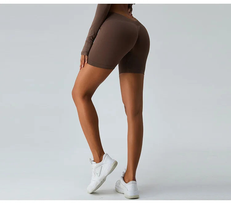 Seamless V Back Yoga Shorts Women Sportwear Fitness Tights Elastic Scrunch Gym Cycling Push Up Running Workout High Waist Shorts