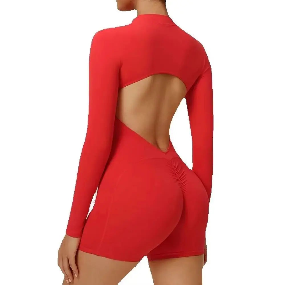 Zipper Yoga Jumpsuits Sports Overalls Fitness Long-Sleeved One-Piece Workout Romper Running Gym Tracksuits for Women Sportswear