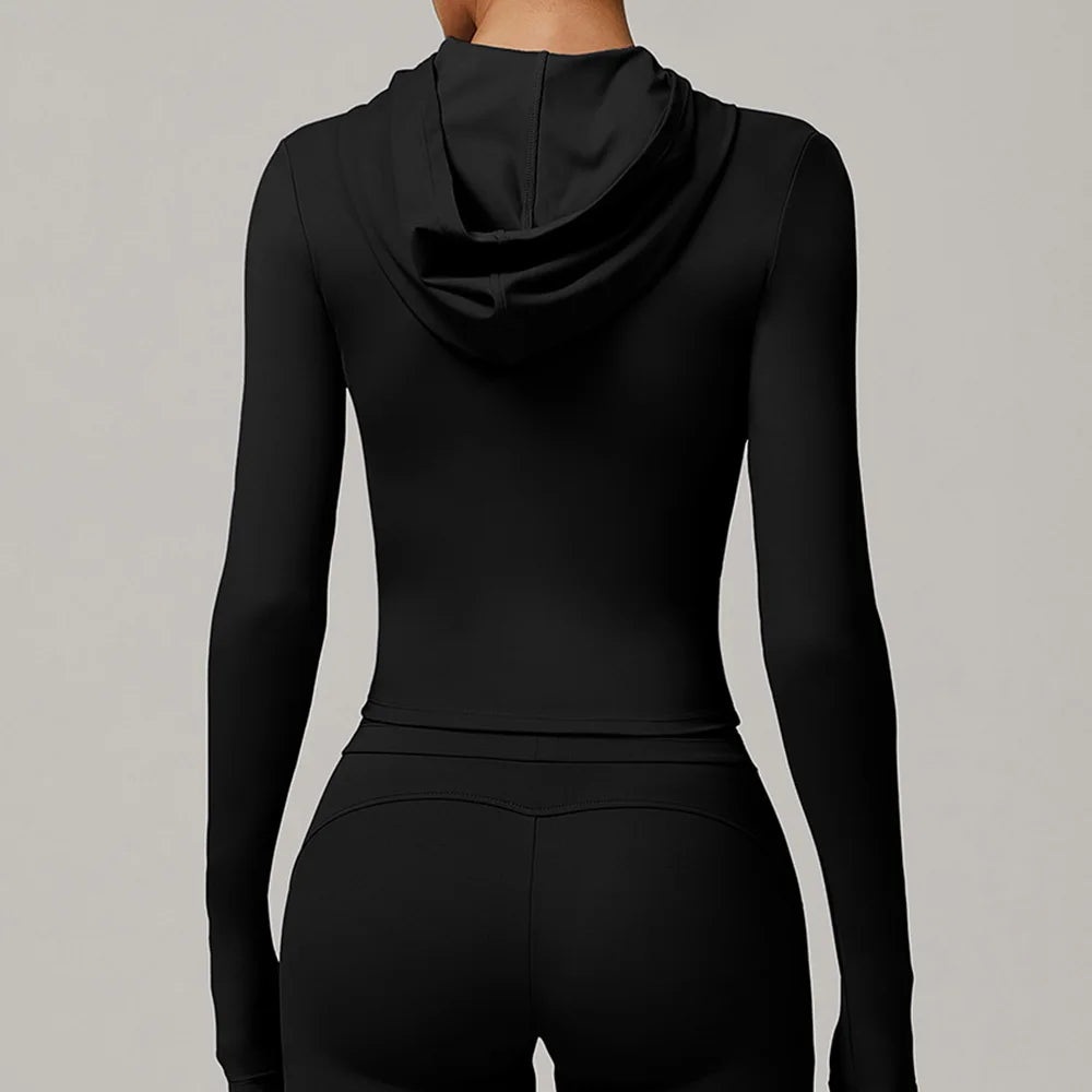 Women's Jacket Hooded Cardigan Tight Quick-dry Sports Fitness Coat Running Training Shirt Yoga Clothes Long Sleeve Sport Jacke