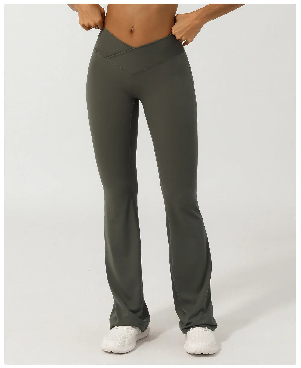 Women Yoga Bell-bottoms Tight Lifting High Waist Tights Cross Waist Sport Flared Pants Gym Running Breathable Fitness Leggings