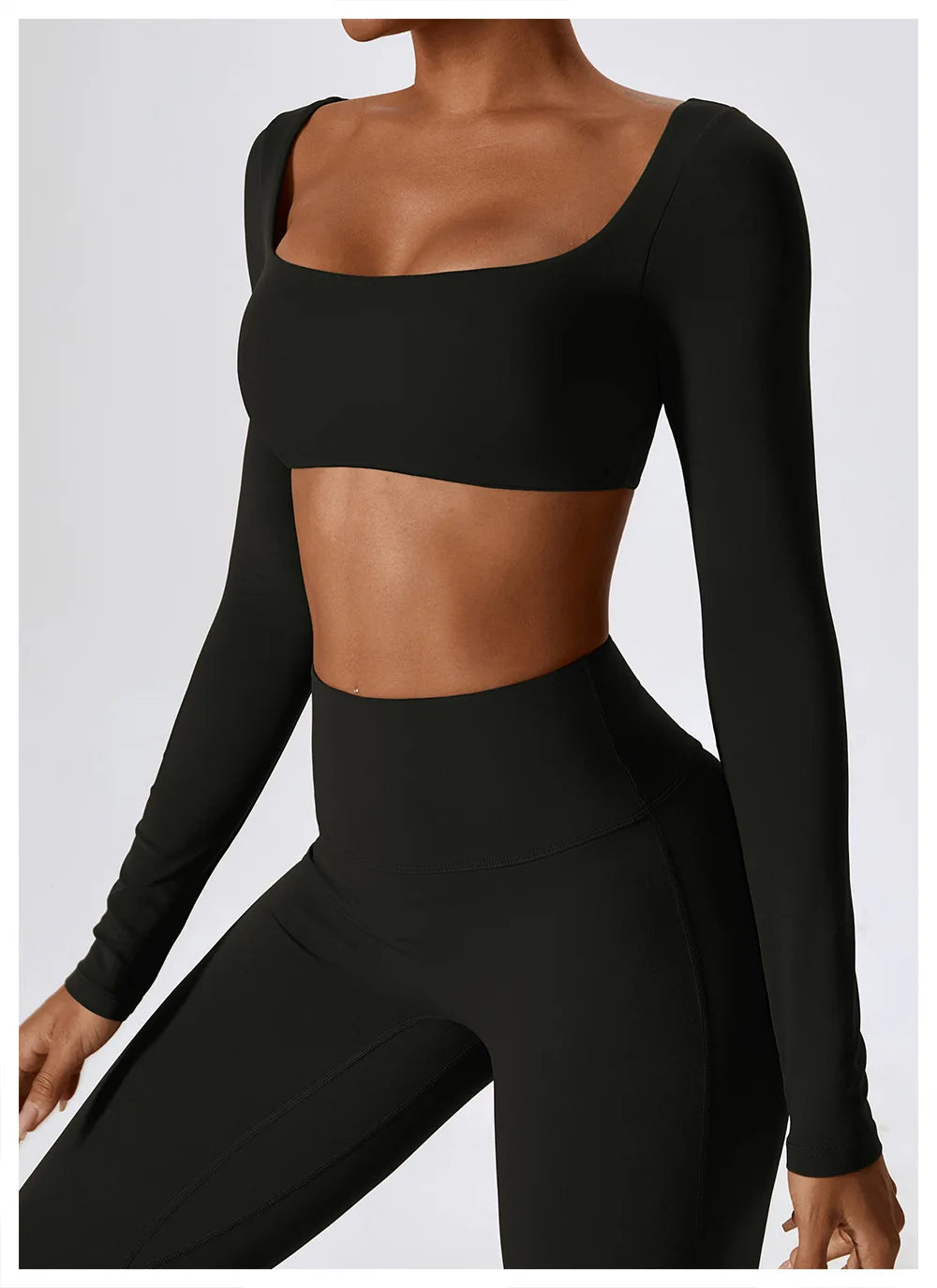 Women Yoga T-shirts Crop Tops Solid Sports Top Long Sleeve Running Shirts Sexy Exposed Navel Quick Dry Fitness Gym Sport Wear