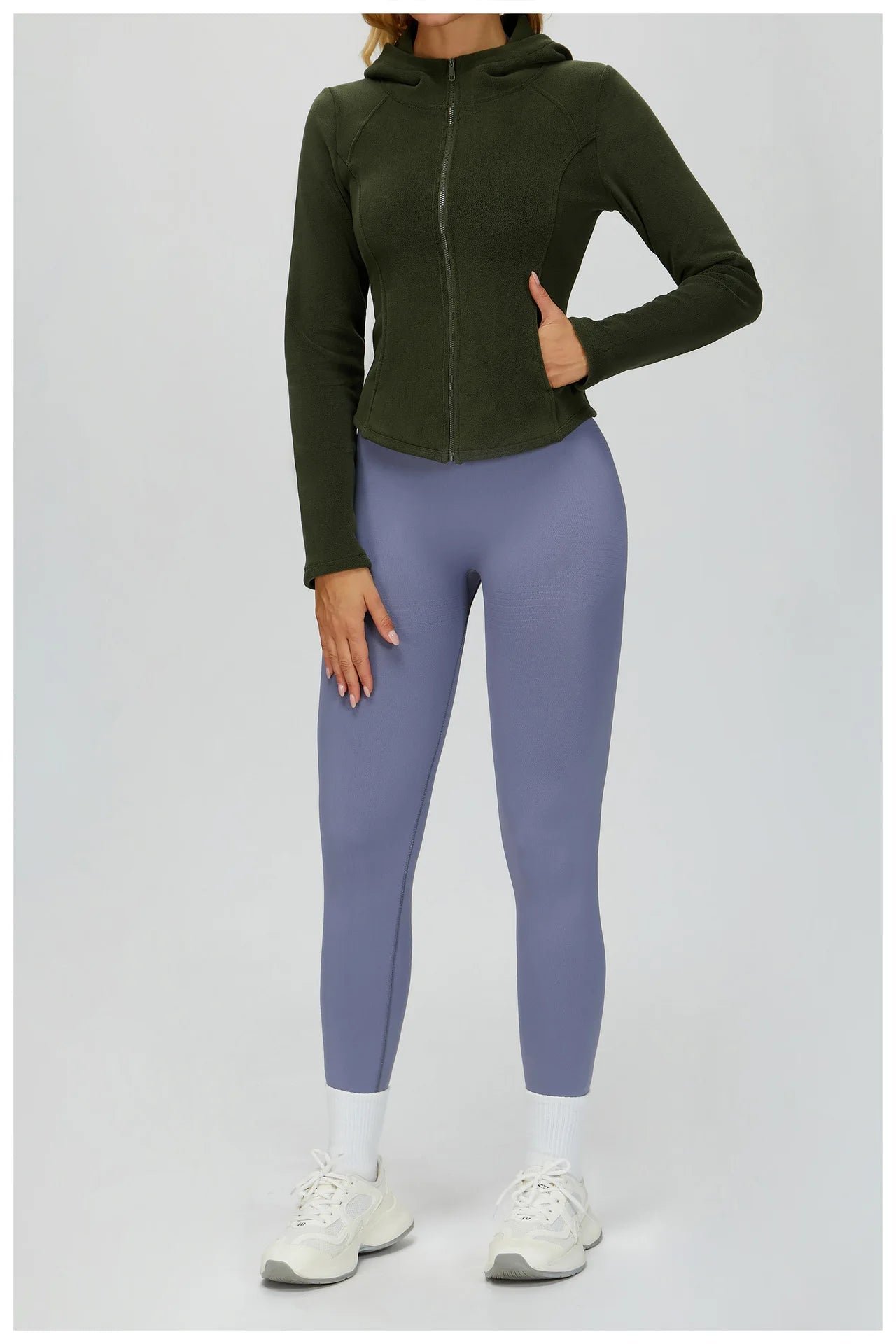 Winter Hooded Jacket for Women Yoga Long Sleeved With Plush Slim Fit Pocket Zipper Jacket Outdoor Casual Sports Warm Jacket
