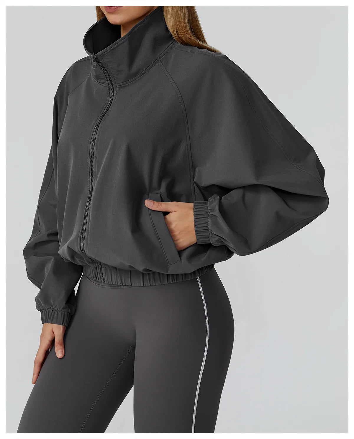 New Quick Drying Stand Up Collar Sports Jacket Women's Zipper Top Windproof Outdoor Running Fitness Long Sleeved Yoga Jacket