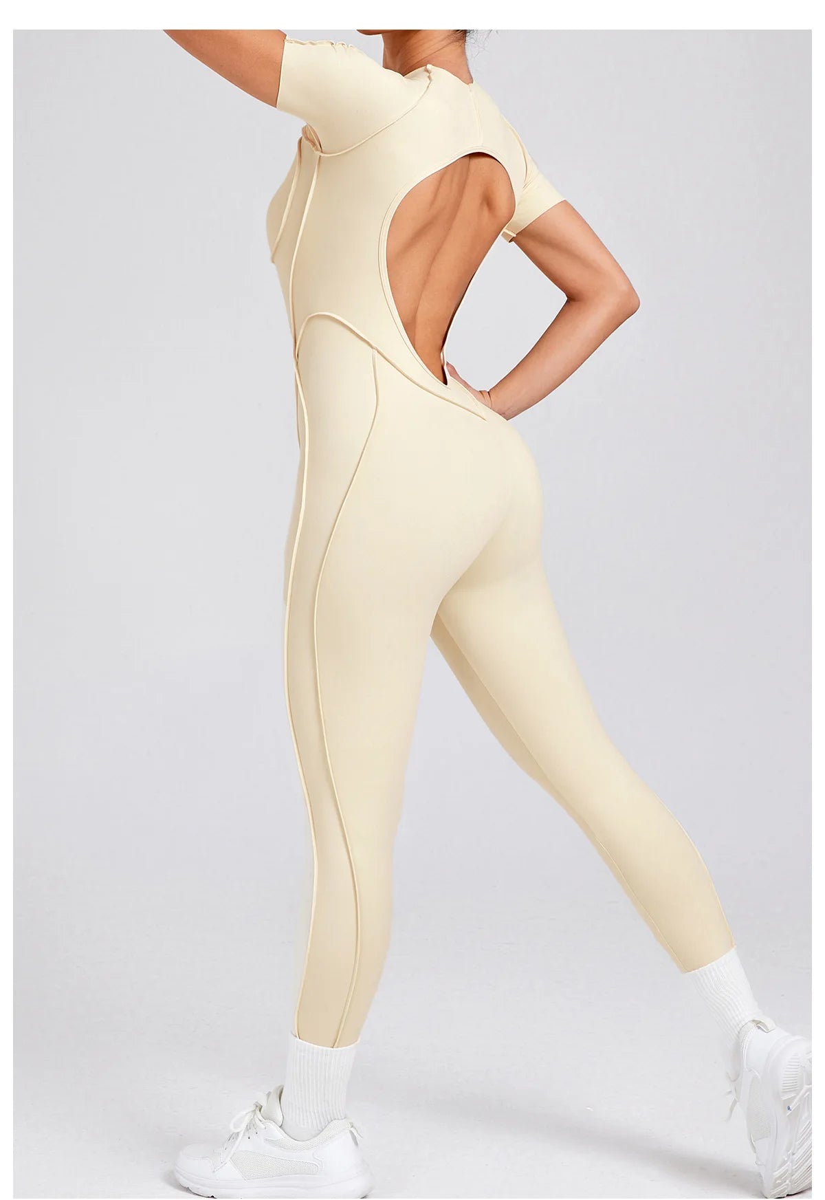 Seamless Yoga Jumpsuits Sports Fitness Hip-lifting Backless Short-sleeved One-piece Workout Rompers Gym Leggings Women Tracksuit