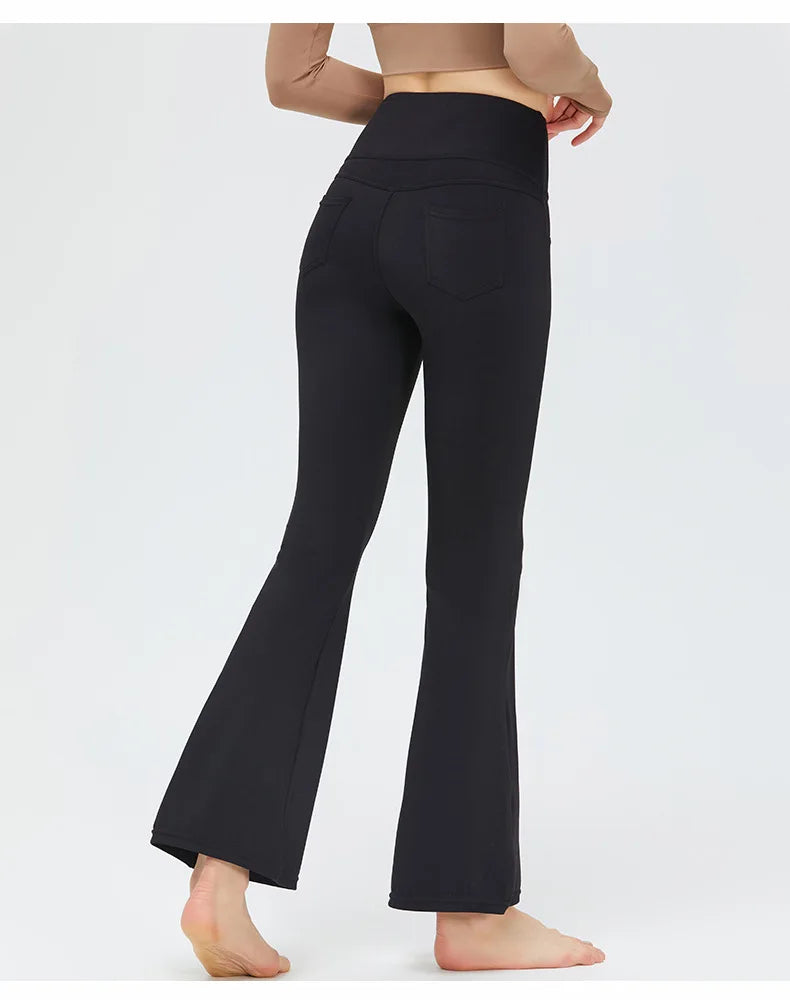 Flare Legging Pocket Yoga Pants Women Bell-bottoms Workout Yoga Trousers High Waist Tight Fitness Pants Gym Sports Wide Leg Pant
