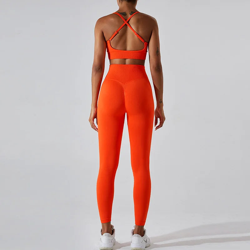 Women's Tracksuit Seamless Fitness Suit 2PCS Yoga Set Sportswear Workout Sports Bra High Waist Leggings Gym Clothing Sports Suit
