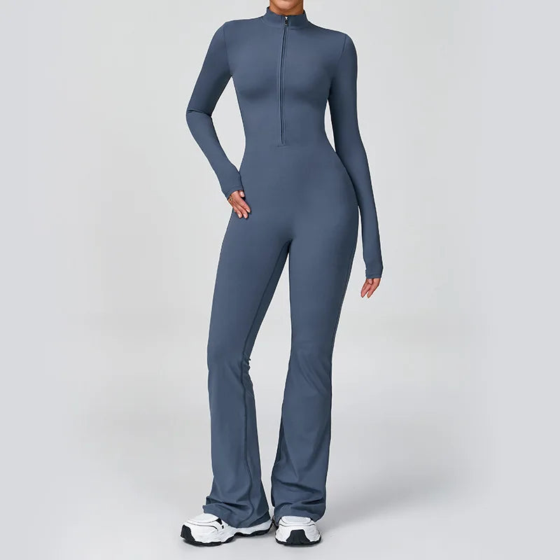 Gym Jumpsuit Women Rompers Fitness Suit Sports Overalls for Woman Tracksuit Yoga Clothing Zipper Long Sleeved Workout Sportswear