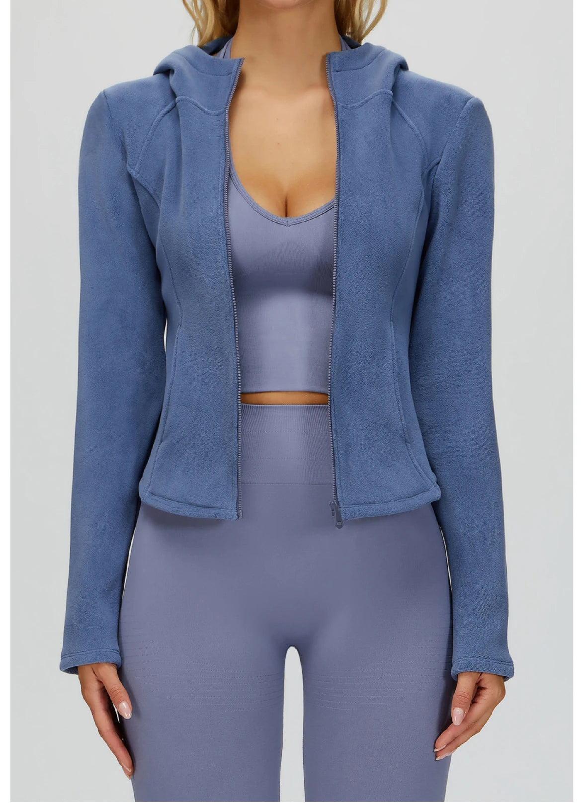 Winter Hooded Jacket for Women Yoga Long Sleeved With Plush Slim Fit Pocket Zipper Jacket Outdoor Casual Sports Warm Jacket