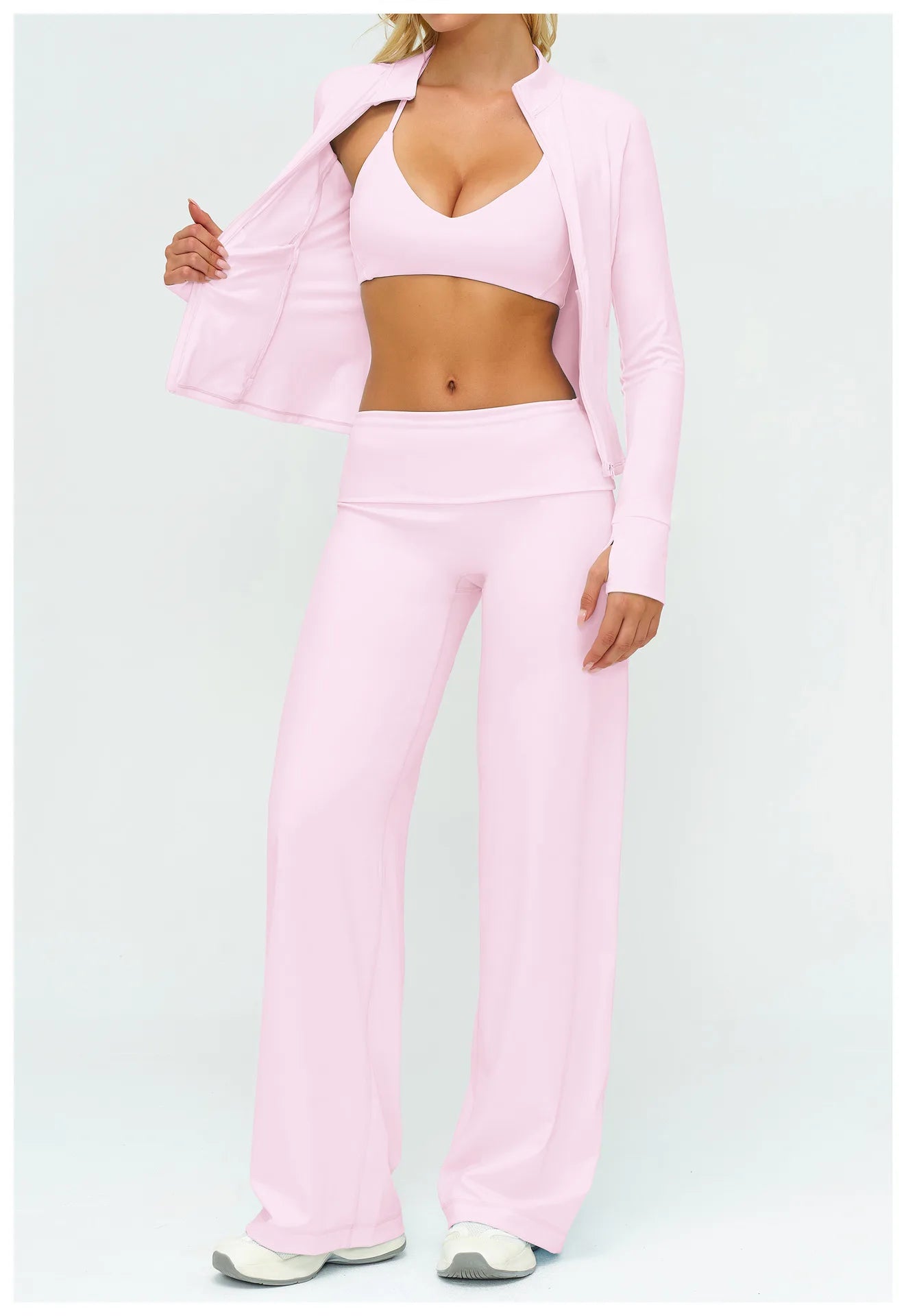 2/3PCS Women Tracksuit Yoga Set Sportswear Workout Clothes Athletic Wear Gym Outfit Fitness Bra Crop Top Long Sleeve Sports Suit