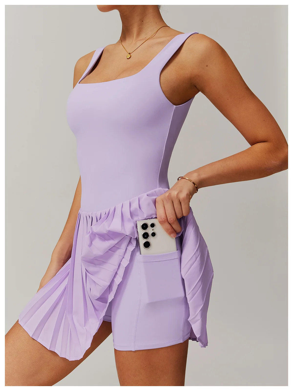 Yoga Set Naked Tennis Dress Women's Jumpsuit Bottom anti Glare Fitness Clothes Sports Running Pockets Pleated Skirt Sports Dress