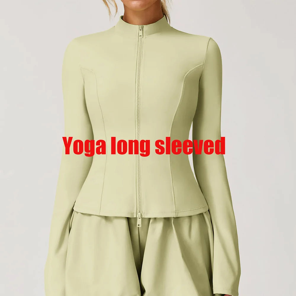 Summer Yoga Suit Women's High-end Standing Collar Long Sleeved Sports Jacket Running Training Fitness Top Windproof Running Suit