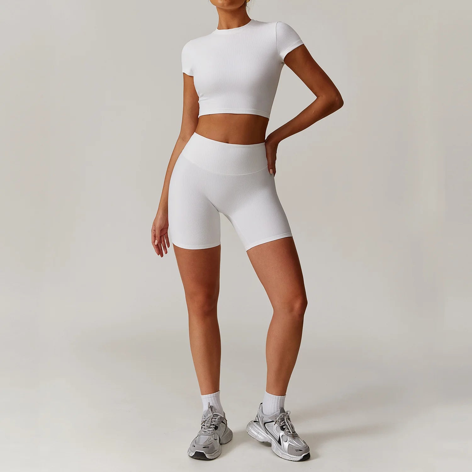 2 Pieces Yoga Suit Women Sports Set Ribbed Gym Set Women Tracksuit Running Workout Zipper Long Sleeve Sports Shirt Yoga Clothing