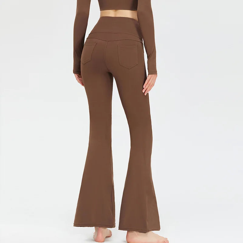Flare Legging Pocket Yoga Pants Women Bell-bottoms Workout Yoga Trousers High Waist Tight Fitness Pants Gym Sports Wide Leg Pant