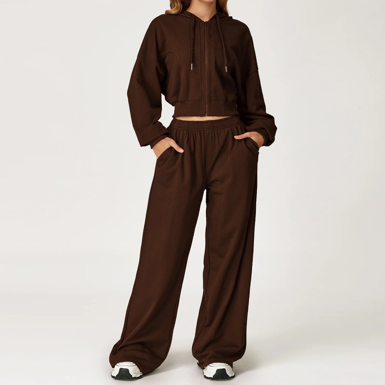 Winter 2-piece Casual Sports Hoodie Set Women's Long Sleeved Loose Yoga Set High Waisted Sweatpants Running and Fitness Set