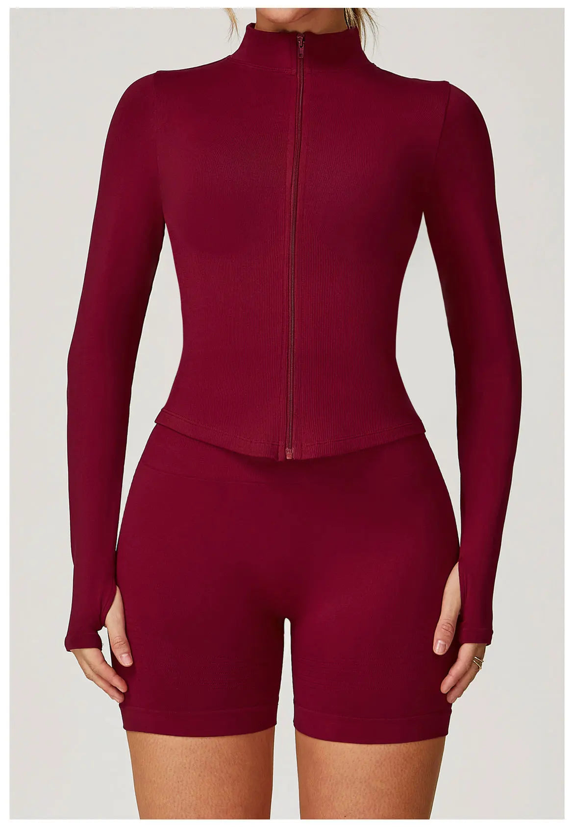 Ribbed Yoga Tops Women's Yoga Long Sleeved Standing Collar Sports Jacket Running Training Fitness Top Gym Workout Running Shirt
