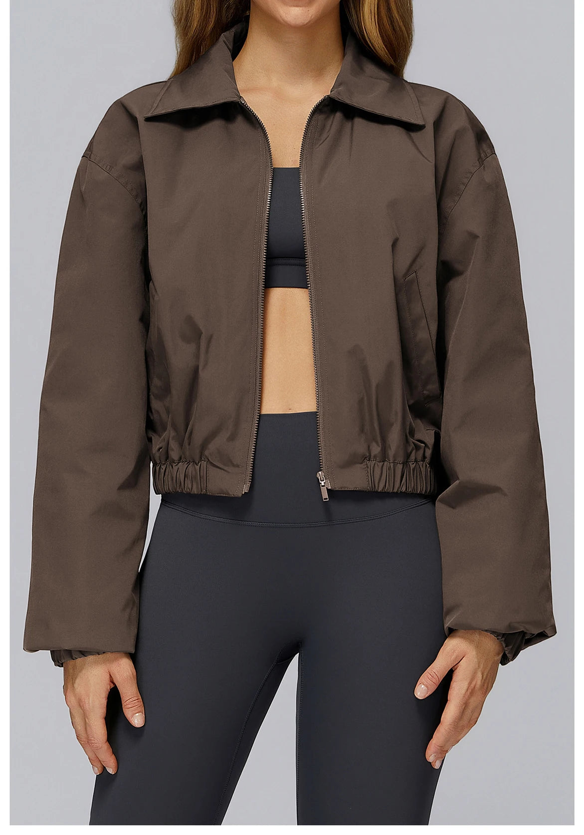 Winter Long Sleeved Loose Jacket Women's Zipper Yoga Long Sleeved Windproof Warm Sports Top Outdoor Hiking and Running Jacket