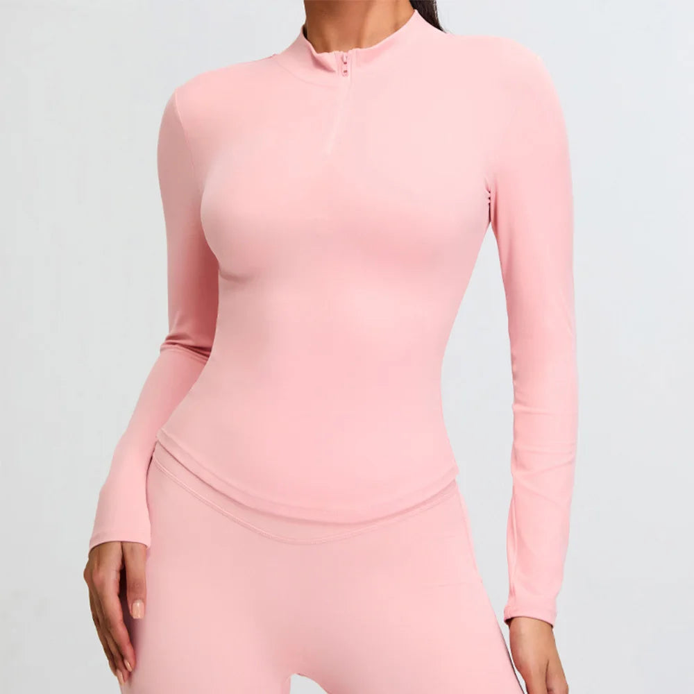 Half Zipper Yoga Long Sleeve Women Shirt Sports Jacket Fitness Gym Top Activewear Running Coats Sports Workout Clothes Woman Top