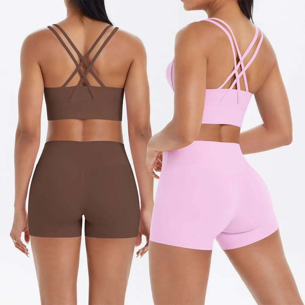 Yoga Sport Set Women Seamless Crop Top Bra Shorts Yoga Set Comfort Elastic Sportsuit Workout Outfit Fitness Gym Clothes