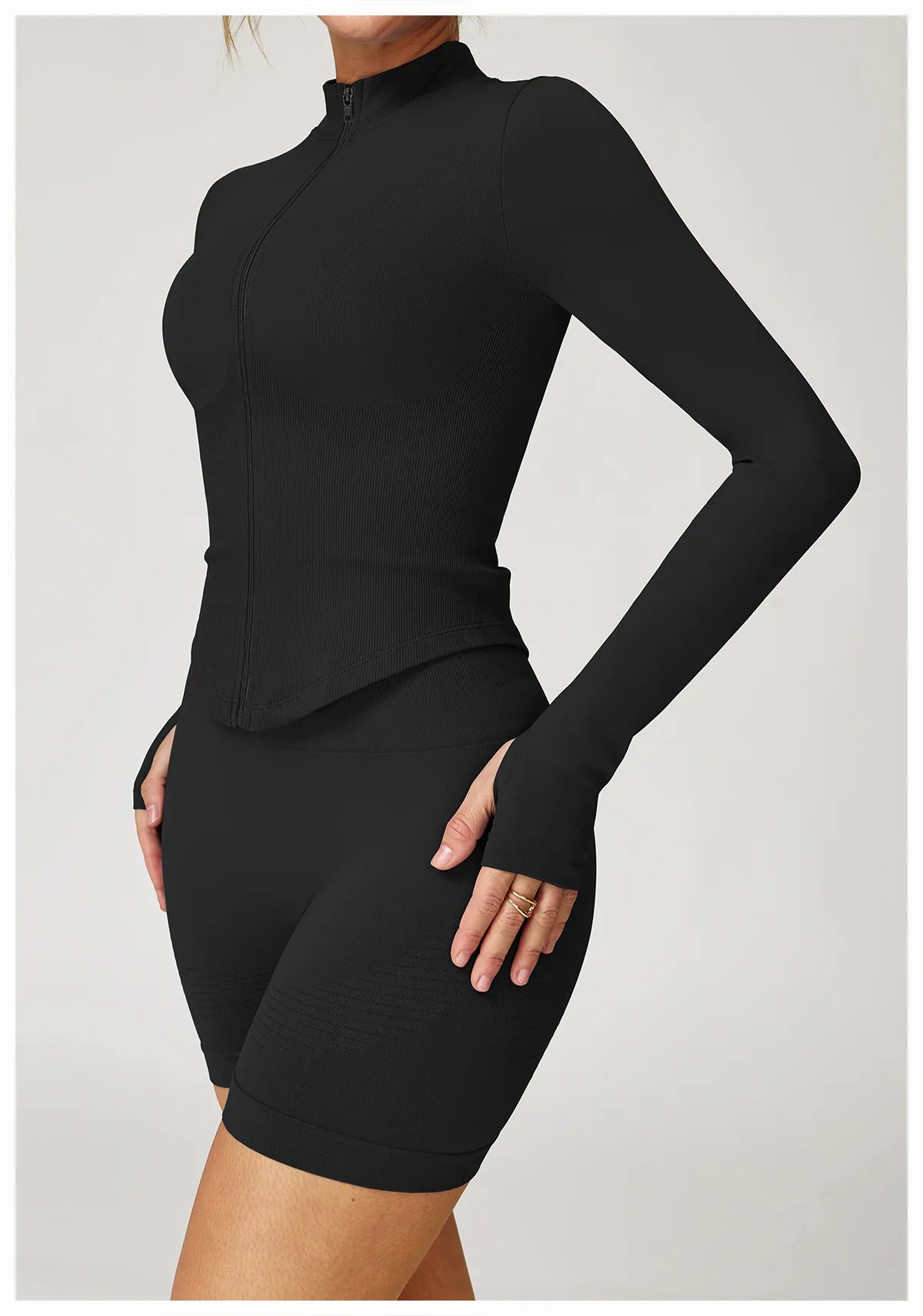Ribbed Yoga Tops Women's Yoga Long Sleeved Standing Collar Sports Jacket Running Training Fitness Top Gym Workout Running Shirt