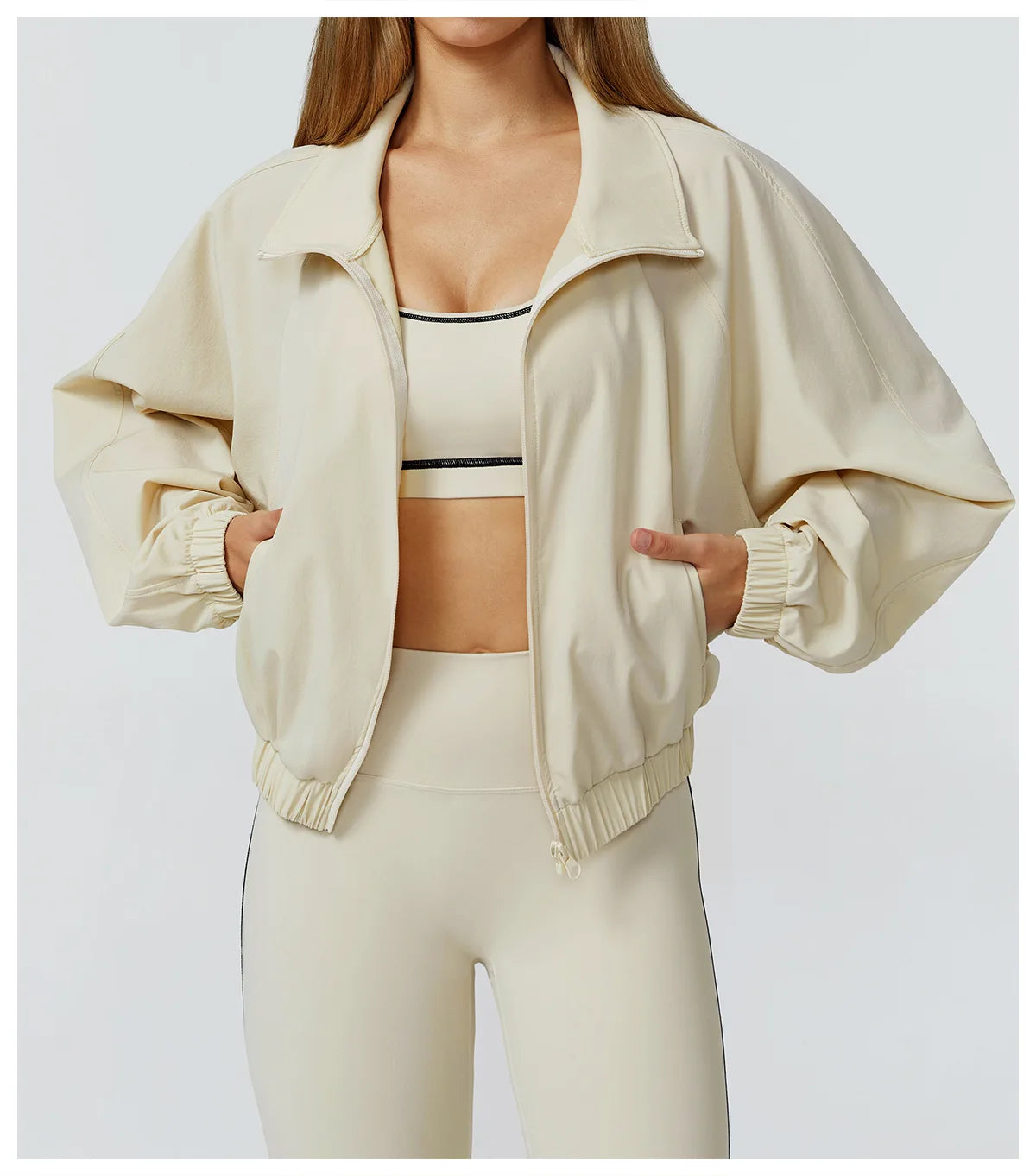 New Quick Drying Stand Up Collar Sports Jacket Women's Zipper Top Windproof Outdoor Running Fitness Long Sleeved Yoga Jacket