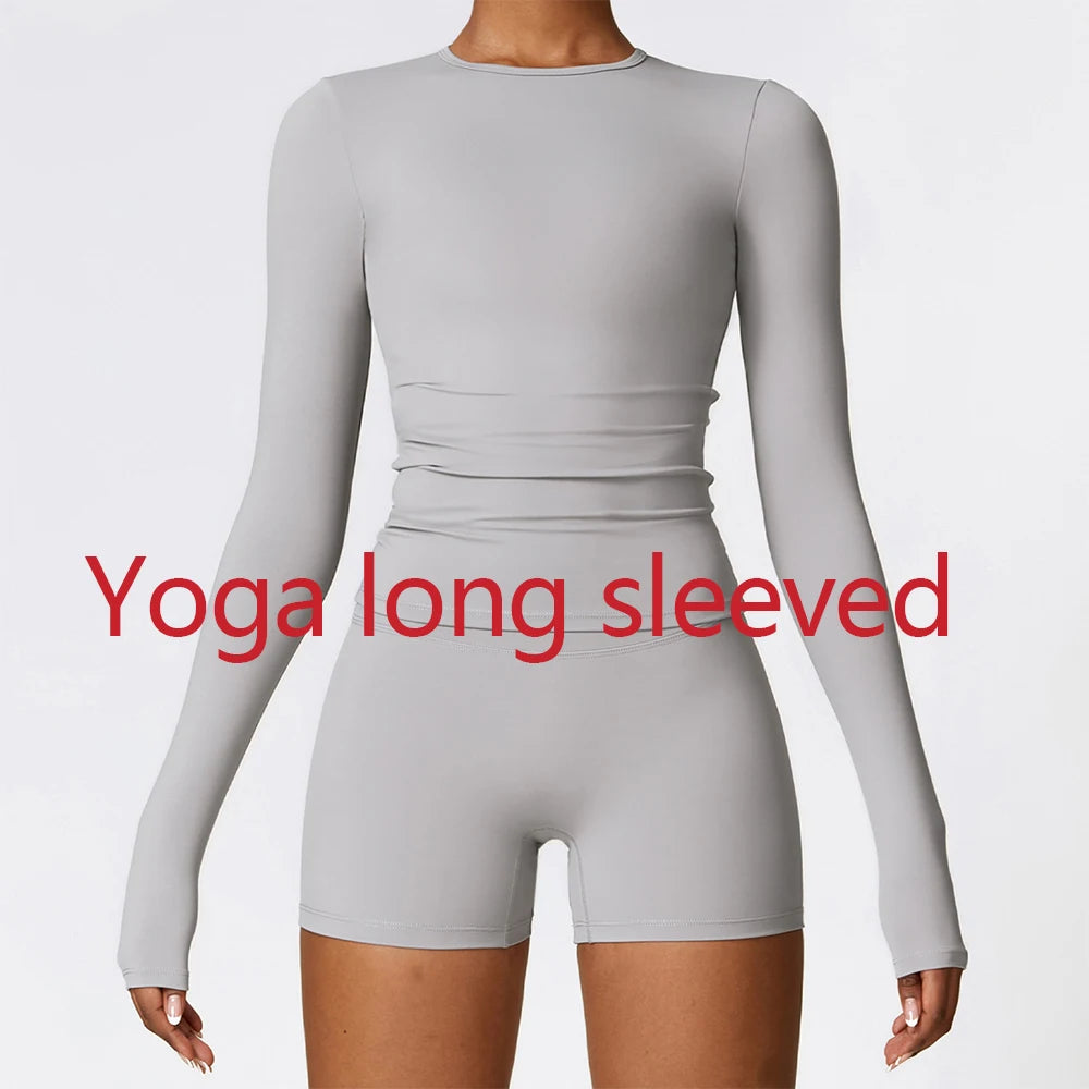 Yoga T-shirts Solid Sports Top Women Long Sleeve Gym Workout Running Shirts Sexy Exposed Navel Quick Dry Fitness Gym Sport Wear